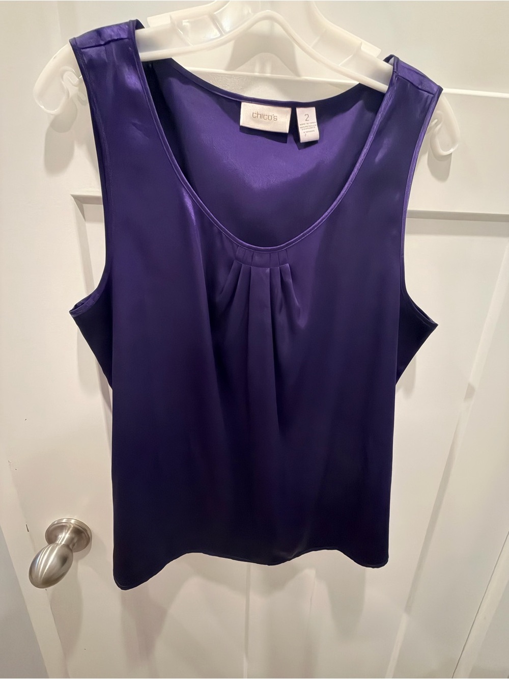 Chico’s Size 2 Purple Sleeveless Pleated Shell Blouse Layering Tank Top
